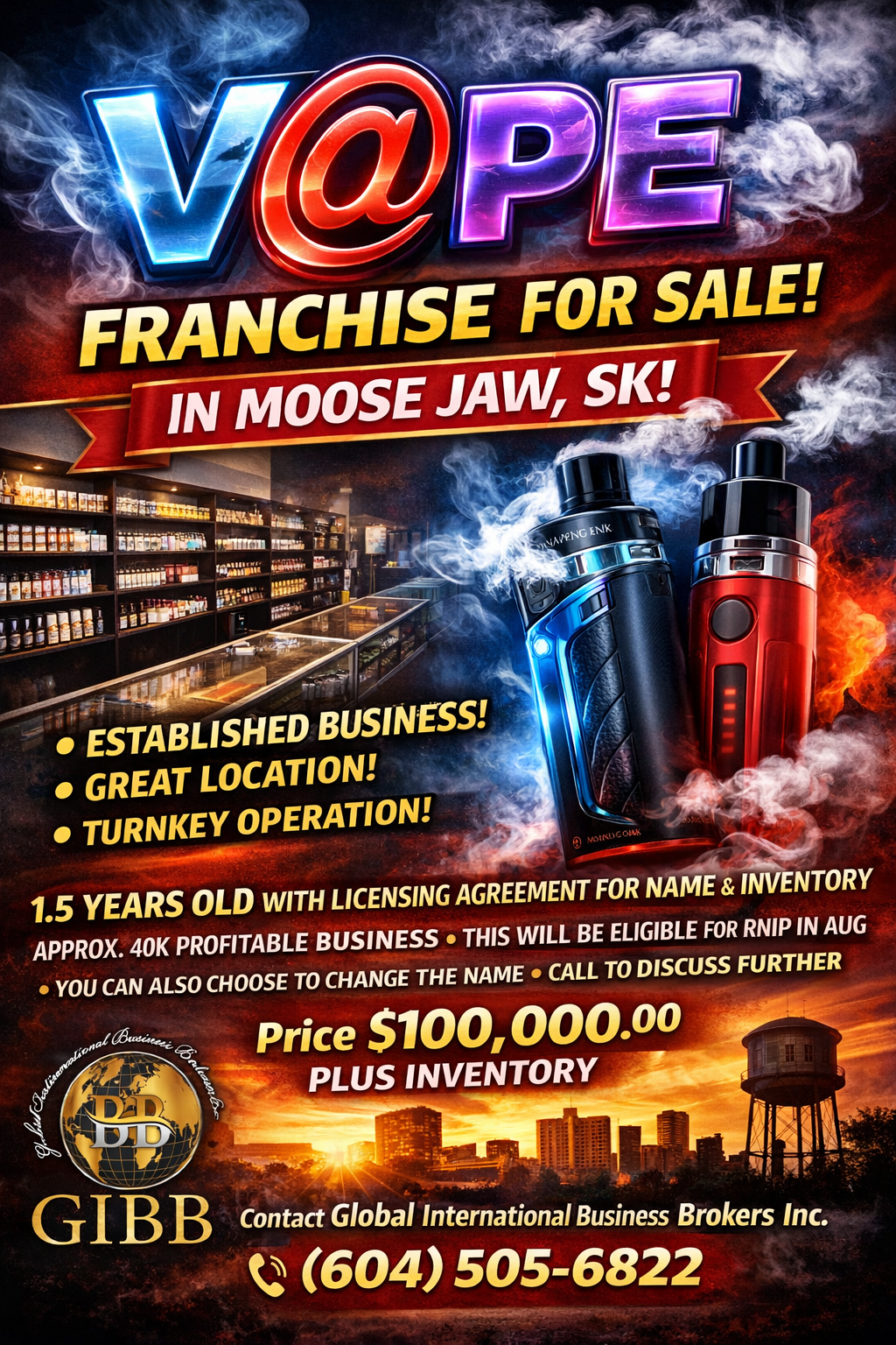 V@PE SHOP FRANCHISE FOR SALE – MOOSE JAW, SK